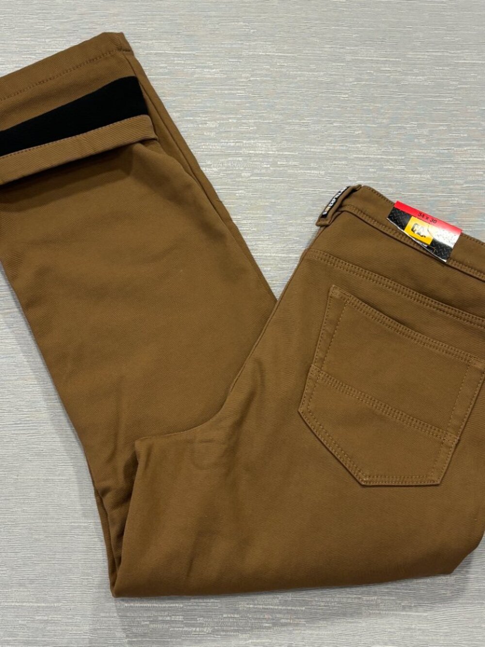 CAT Caterpillar Work Pants Mens 34 x 30 Brown Canvas Fleece Lined Insulated